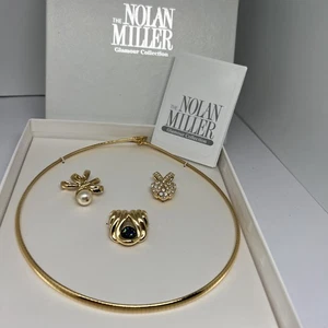 New Vtg 1997 Nolan Miller Gold Tone Rhinestone Omega Slide Trio 18” Necklace - Picture 1 of 9