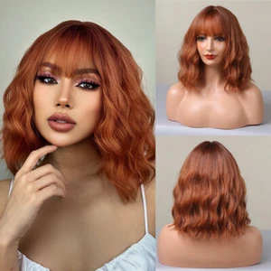 Ombre Orange Curly Hair Wigs Women Wig with Bangs Synthetic Daily Use Natural US - Picture 1 of 9
