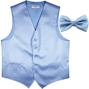 New formal men's tuxedo vest waistcoat & bowtie horizontal stripes light blue  - Picture 1 of 5