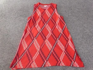 Crown & Ivy top Medium sleeveless red plaid pullover womens slit knit stretch - Picture 1 of 14