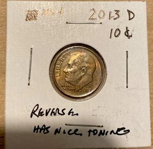 2013 D Roosevelt Dime MS+ FB with Toning on reverse. - Picture 1 of 3