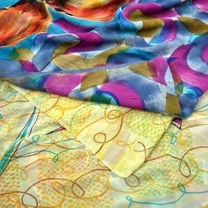 Indian Vintage Sari Multi Pure Georgette Silk Printed Sarees Sewing 5yd Fabric - Picture 1 of 24