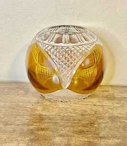 Vintage, Julia Glassworks, taglio ambra, cristallo trasparente, vaso, ciotola, 6" - Foto 1 di 7