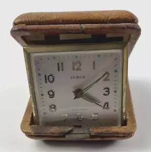Reloj despertador de viaje Semca cuerda, caja de cuero Alemania necesita reparación - Imagen 1 de 12