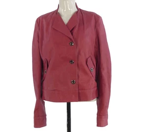 Costume National CNC Womens Leather Jacket Red Rocker Retro Biker 90s IT46 UK12 - Picture 1 of 11