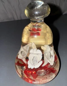 Vintage Italian Murano Solid Paperweight Bell White Red Flowers Clear Bubbles 5" - Picture 1 of 17