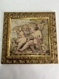 Antico quadro Raffigurante Due Amorini cornice legno intarsiato prima metà 900 - Imagen 1 de 14