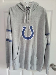 Colts Majestic Lightweight Heather Fleece Hoodie Mens L Button Down Front Collar - Bild 1 von 6