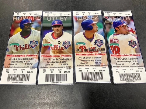 PHILLIES 2010 TICKET STUB 5/3/10-5/4/10-5/5/10-5/6/10 VS CARDINALS Cover