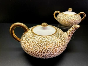 Vintage Rare Kerima White & Gold Gilt Teapot With Matching Lidded Sugar Bowl - Picture 1 of 12