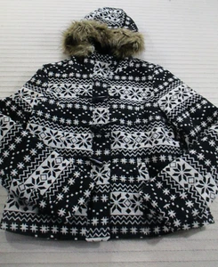 Ecko Red Womens Jacket Large Black Fair Isle Hood Faux Fur Unltd White Polyester - Picture 1 of 11
