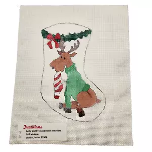 Needlepoint 16Ct Canvas Betty Smith Traditions New Handpainted Moose stocking - Picture 1 of 2