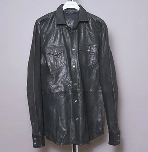 DIESEL Leather Shirt Jacket SMALL Mens Black Sulphur Western Cowboy Grail S - Picture 1 of 23