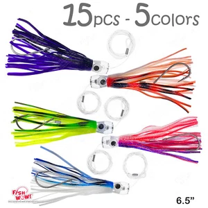 15pcs 6.5" Fishing cup Trolling Marlin rigged Lure Resin Head offshore 5-color - Picture 1 of 12