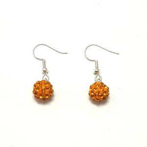 Pretty Shamballa Style Orange Crystals in Clay Ball Hook Earrings: UK Seller - Picture 1 of 4