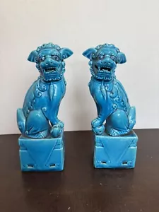 Vintage Chinesisches Porzellan Foo Hunde Tempel Türkis Blau Antik 8 cm - Bild 1 von 14