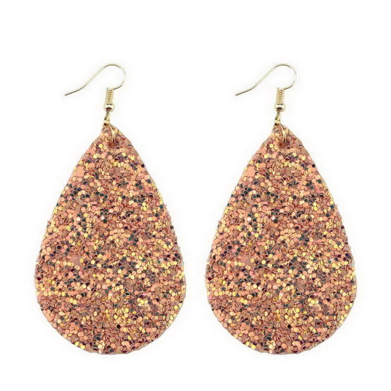 Блестящие блестки каплевидная кожа серьги для женщин Богемия подвеской капли серьги  - Изображение 1 из 4