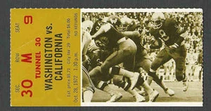 1972* WASHINGTON VERSUS CALIFORNIA FOOTBALL TICKET STUB HAS CORNER BEND - Picture 1 of 1