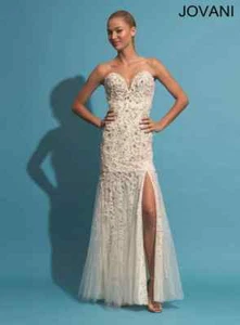 Jovani Ivory Rhinestones Beaded Pearls Lace 88585 Formal Prom Gown Dress Size 4 - Picture 1 of 24
