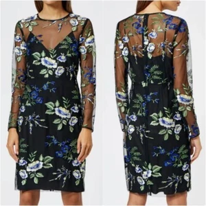 Diane Von Furstenberg Dress 10 Black Floral Embroidery Garden Whimsical Romantic - Picture 1 of 9