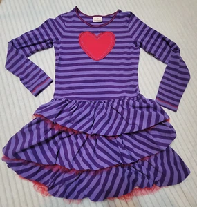 Girls Hanna Andersson Purple Red Heart Tulle Striped Ruffle Dress Tiered sz 12 - Picture 1 of 13