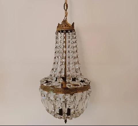 Antique Vintage Brass & Crystals French Empire Chandelier Ceiling Lamp Light Cover