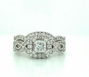 3/4CT White Princess Cut CZ Classic Wedding Matching Bridal 925 Silver Ring Set