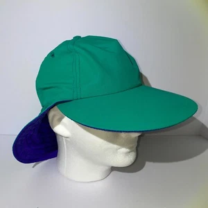 Vintage Columbia Fisherman Rain Hat Size L Neck Flap Wide Brim USA Green Purple - Picture 1 of 8