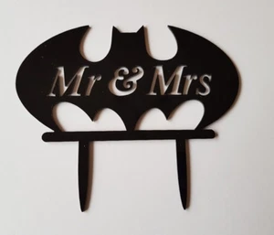 MR & MRS WEDDING CAKE-BATMAN LOGO TOPPER-AND-BLACK ACRYLIC SIGN-15x12CM-PLASTIC - Picture 1 of 5