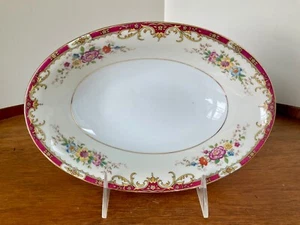 "Cuenco para servir ovalado F & B Japón ~ borde rojo flores multicolores borde dorado 11 5/8""" - Imagen 1 de 9