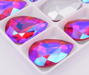 Red AB Glass Rhinestone Tear Drop Jewels Crystal Applique Size Selection  - Picture 1 of 11