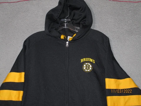 Boston Bruins Jacket Hoodie Mens Small Black Doubled Sided Embroidered Full Zip Cover