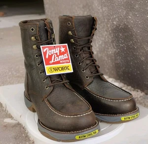 TONY LAMA JUNCTION LACER 8-INCH MENS US 11.5EE STEEL TOE WATERPROOF WORK BOOTS - Picture 1 of 24