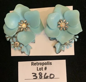 Orecchini Vintage Coro Clip-on Floreale Blu Chiaro Turchese Acqua - Foto 1 di 13