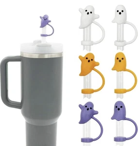 Halloween Geist Strohhalm Abdeckungen 6 Stück Silikon Stanley Tasse 3 Farben - Bild 1 von 6