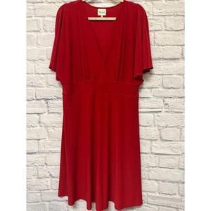 Ashley Graham Beyond rotes Midi Kurzarm A-Linie V-Ausschnitt Kleid Übergröße 1X neu ohne Etikett - Bild 1 von 5