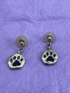 Purple Paw Print Tiger Silver Plated Hanging Earrings - Picture 1 of 3