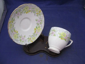 Vintage Taylor & Kent Tea Cup & Saucer - Pastel Pink & Yellow Flowers "Dunbar" - Picture 1 of 8