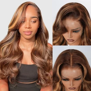 4/27 Highlight Ombre Body Wave Echthaar 13x4 Full Frontal Lace Perücke Skinlike... - Bild 1 von 9