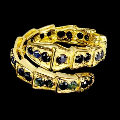 Anillo de plata de ley 925 redondo zafiro negro piedras preciosas joyería cobra talla 8,5 Foto 1 de 4