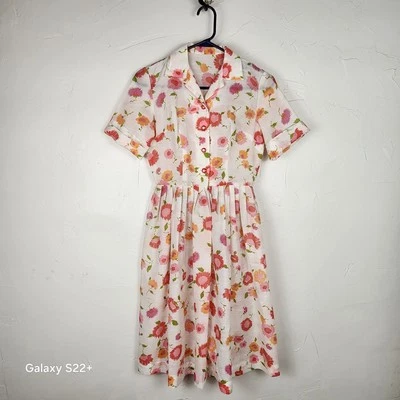 Vestido Floral De Colección Verano Años 70 Camisa Cintura Manga Corta Falda Plisada Talla Pequeña Foto 1 de 4
