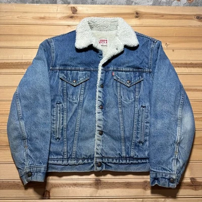 复古 80 年代 Levis 类型 lll 夏尔巴羊毛衬里牛仔卡车司机夹克美国 42 大号 — 第 1/4 张图片