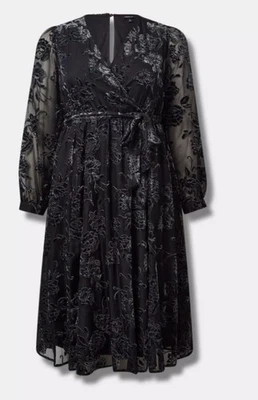 NWT Torrid Midi Burnout Velour Blouson Surplice Dress Dahlia Floral Sz 1X 14-16 - Image 1 of 4