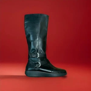 FitFlop Noemi Damenstiefel Keilabsatz hoch schwarz Leder Reißverschluss kniehoch Größe 8 - Bild 1 von 6