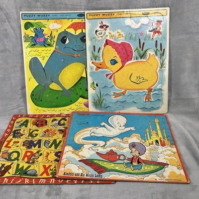 Lote de 4 rompecabezas con incrustaciones de bandeja Fuzzy Wuzzy Casper ABC’s Preescolar Foto 1 de 4