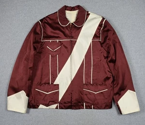 Vintage 40s 50s Gabardine Jacket Red White Zip Rockabilly Classic True Vintage  - Picture 1 of 13