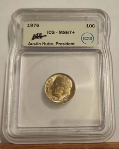 1976 Roosevelt Dime MS67+ PLUS ICG AUSTIN HUTTO SIGNIERT - Bild 1 von 4