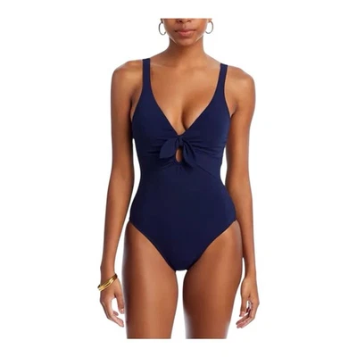Traje de baño Robin Piccone Ava Plunge de una pieza talla 2 corbata frontal azul marino resort Foto 1 de 4