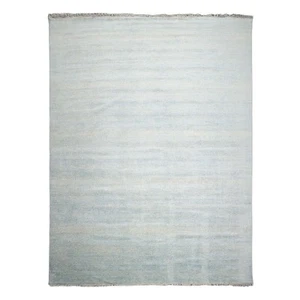 9'x12' Hand Knotted Wool & Silk Modern Oriental Area Rug Ivory, Aqua - Picture 1 of 9