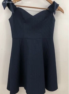 Topshop Womens Blue Sleeveless Back Zip Off The Shoulder Mini Dress Size 6 - Picture 1 of 7